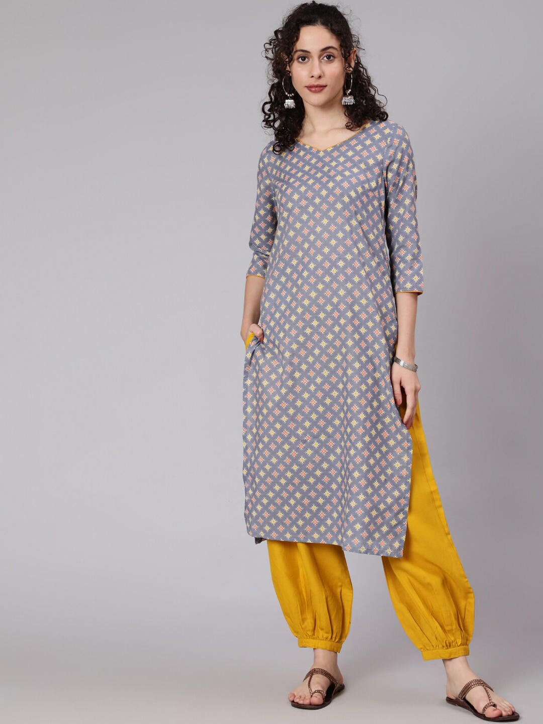 

Awadhi Women Grey Ethnic Motifs Printed Kurta