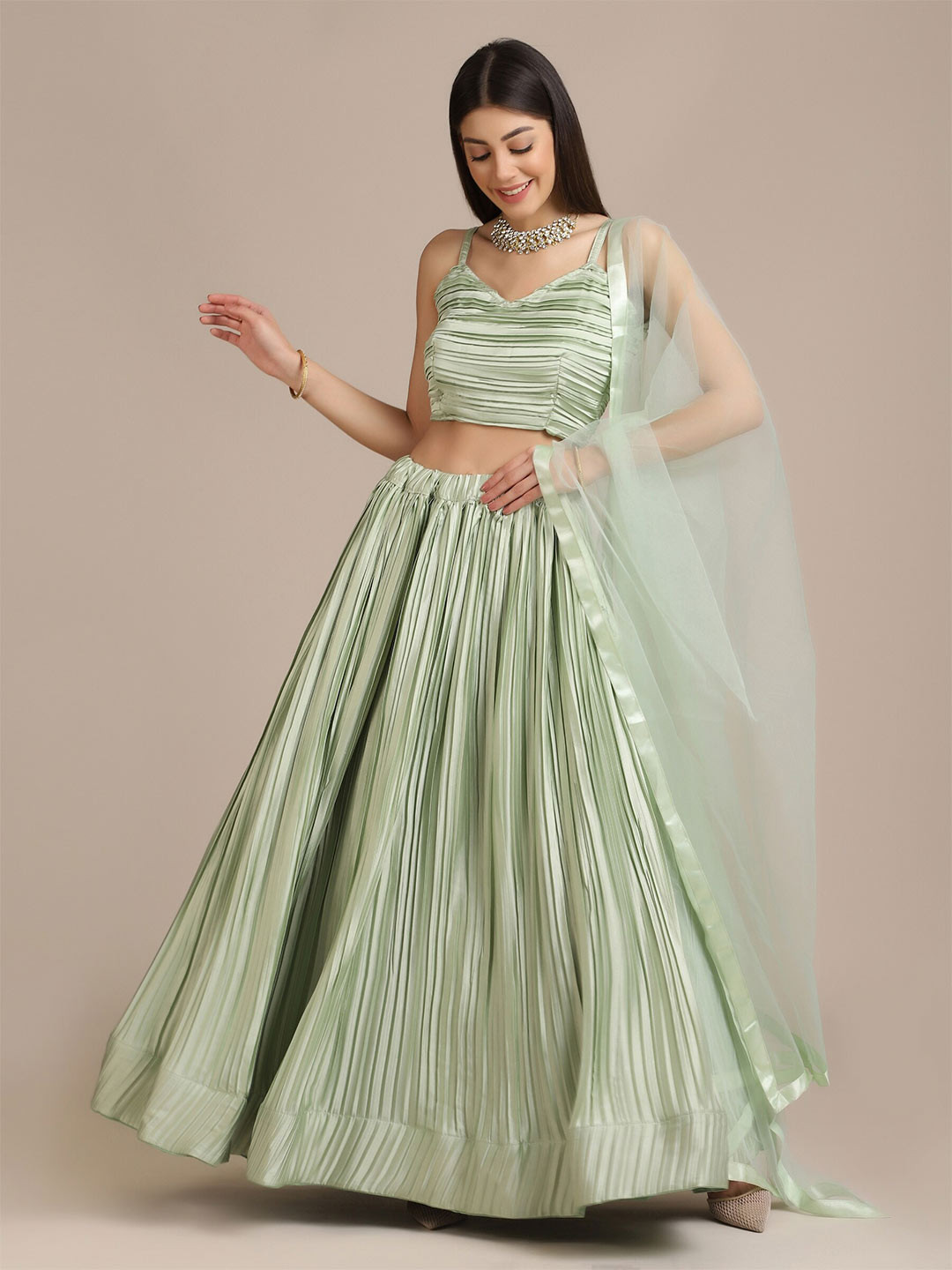 

Warthy Ent Green Semi-Stitched Lehenga & Unstitched Blouse With Dupatta