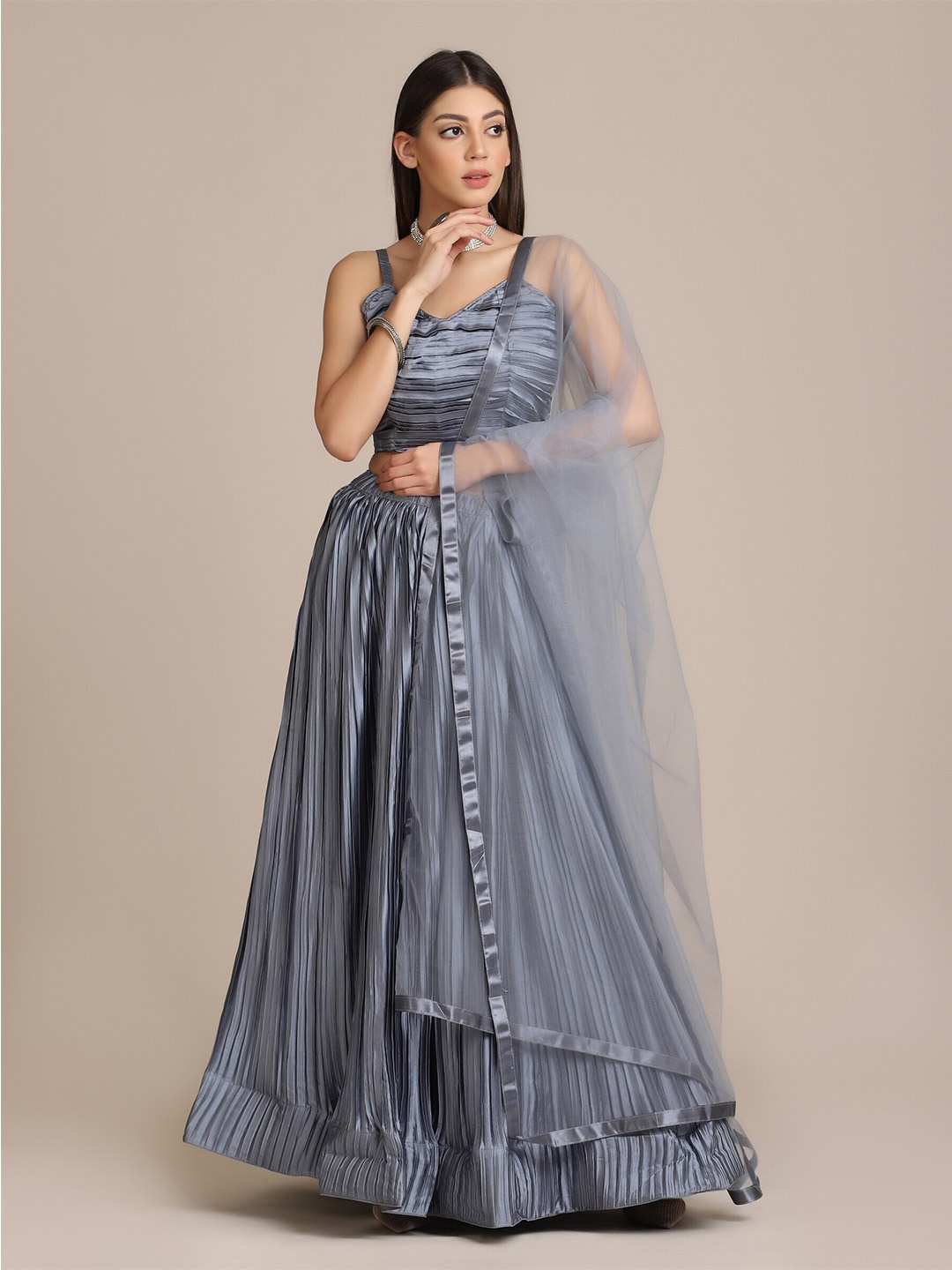 

Warthy Ent Grey Solid Semi-Stitched Lehenga & Unstitched Blouse With Dupatta
