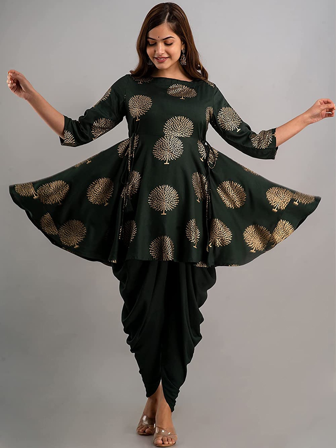 

Sajke Women Black Floral Printed Empire Kurta with Dhoti Pants