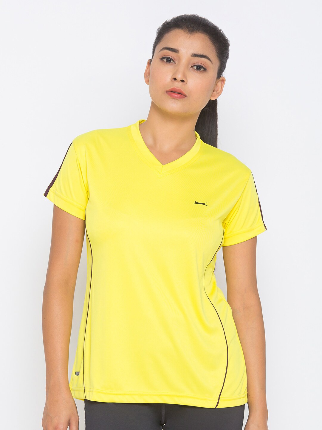 

Black Panther Women Yellow V-Neck Applique Running T-shirt