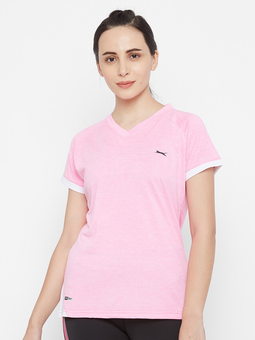 

Black Panther Women Pink & White Solid V-Neck T-shirt