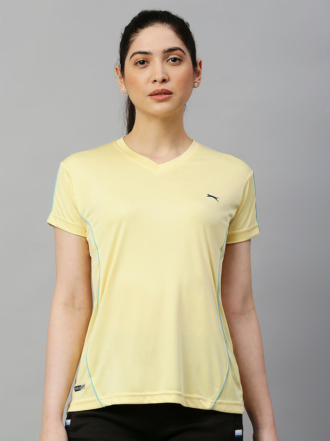 

Black Panther Women Yellow V-Neck Raw Edge Running T-shirt