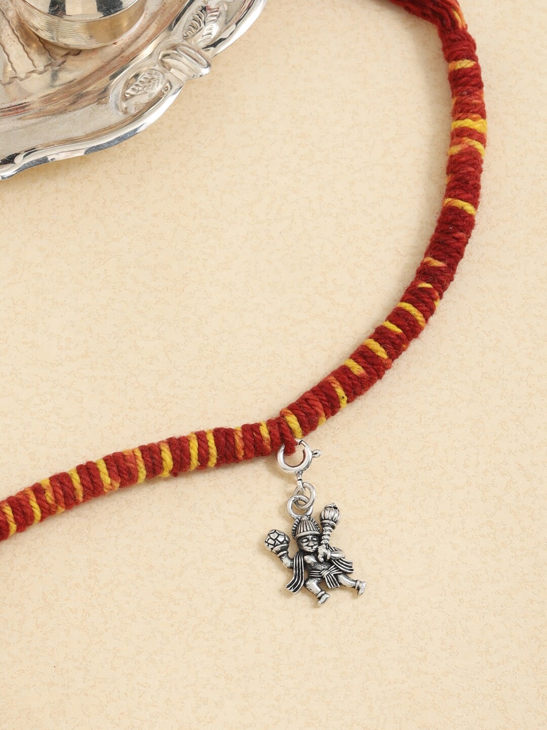 

ADORN by Nikita Ladiwala Unisex Kids Silver-Plated & Red Rakhi