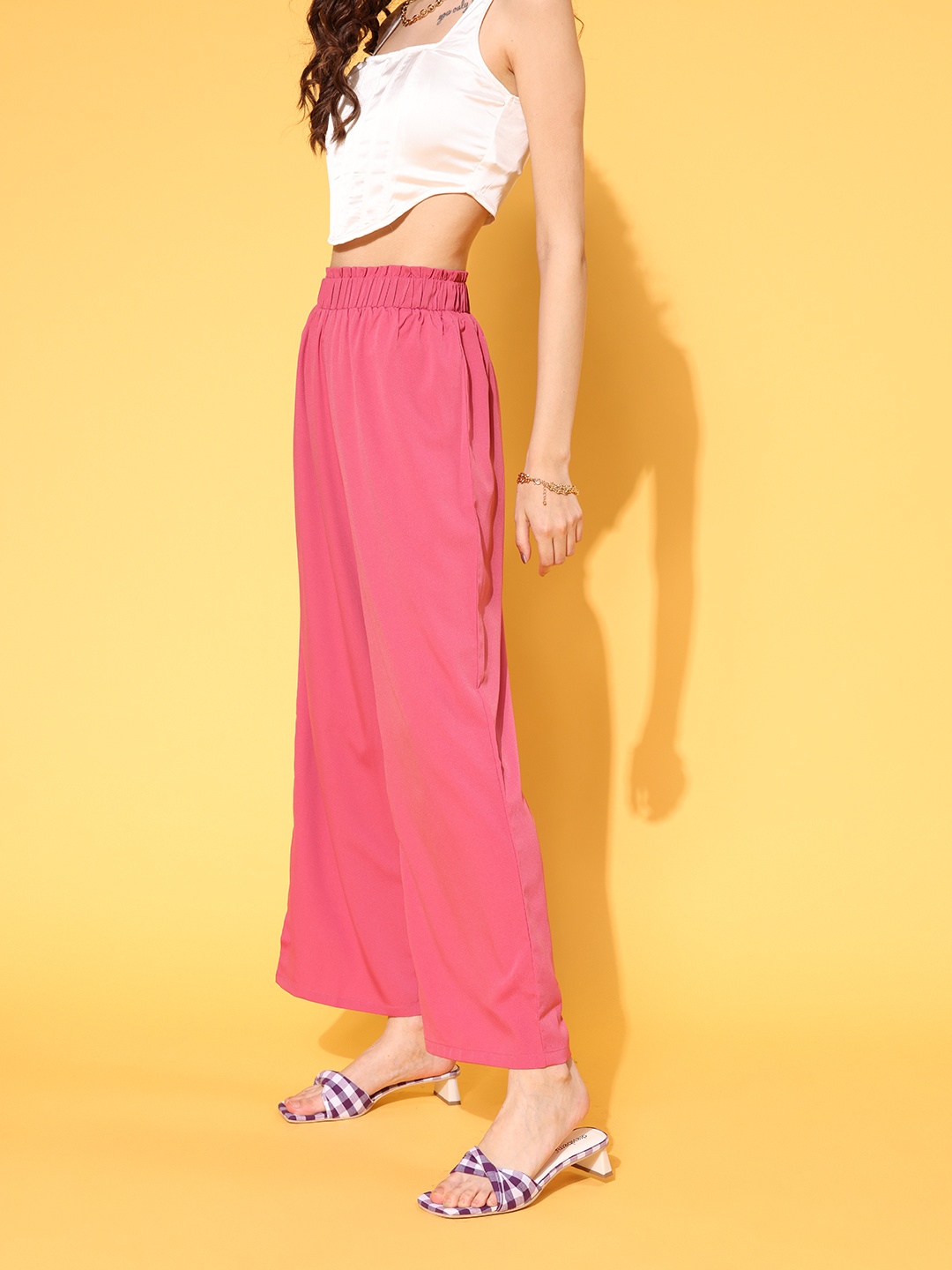 

Berrylush Women Pink Solid Roman Column Trousers