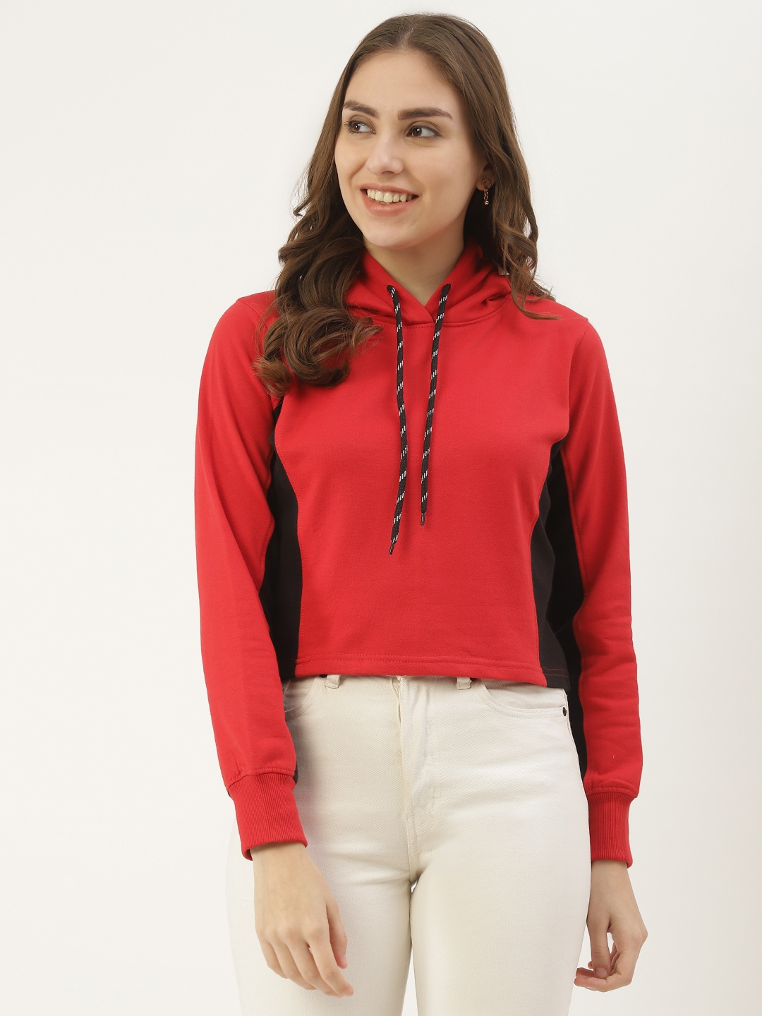 

HILL STREET Women Red Solid Hooded Sweatshirt