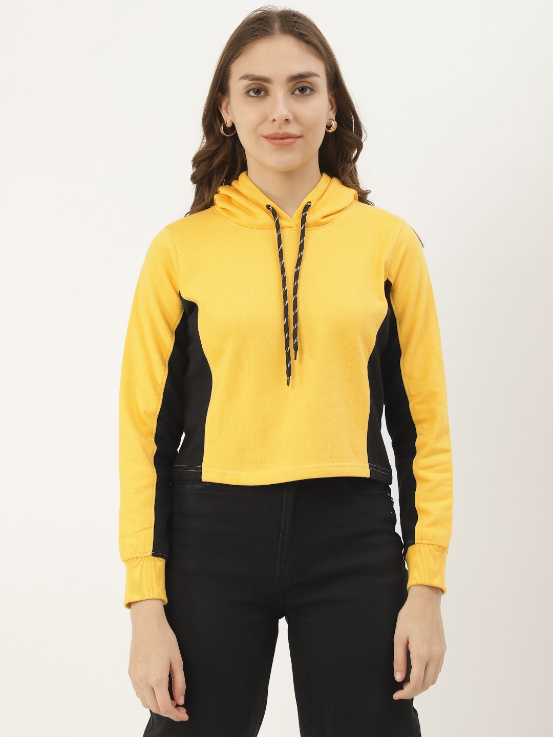 

HILL STREET Women Yellow Solid Hooded Sweatshirt