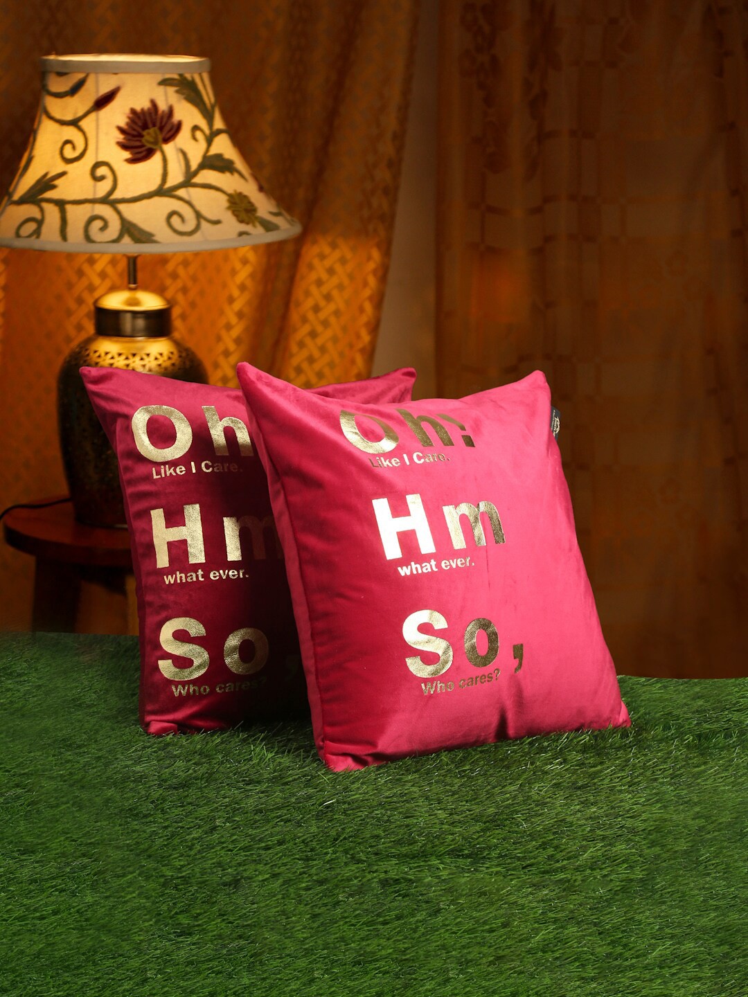 

HOSTA HOMES Maroon & Gold-Toned Set of 2 Square Cushion Covers