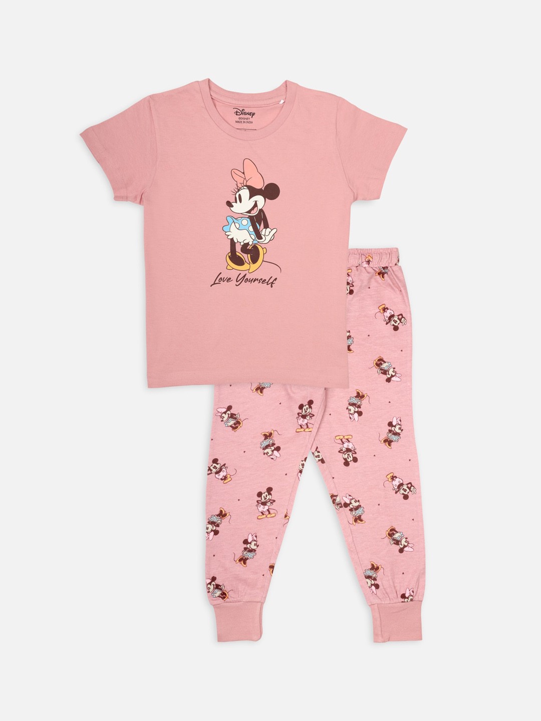 

Nap Chief Girls Pink & Orange Love Yourself Minnie Mouse Printed Lounge Night Suit