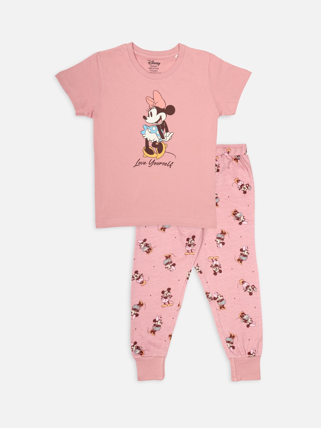 

Nap Chief Girls Pink & Maroon Minnie Mouse Printed Night suit