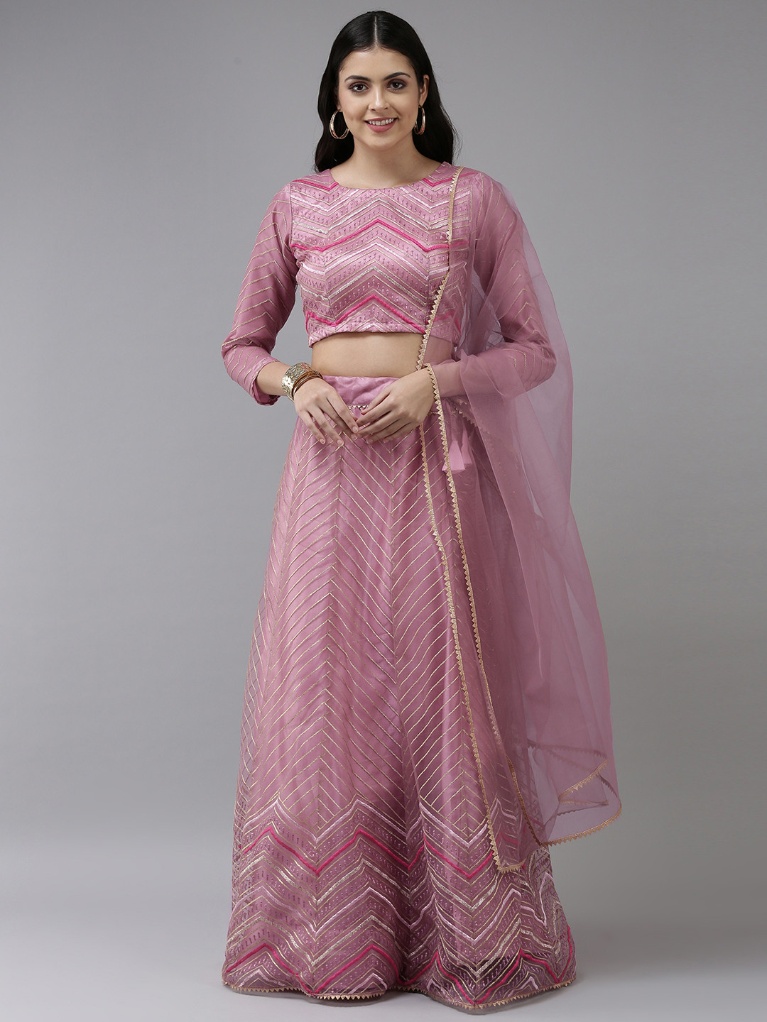 

DIVASTRI Pink Embroidered Ready to Wear Lehenga & Unstitched Blouse With Dupatta