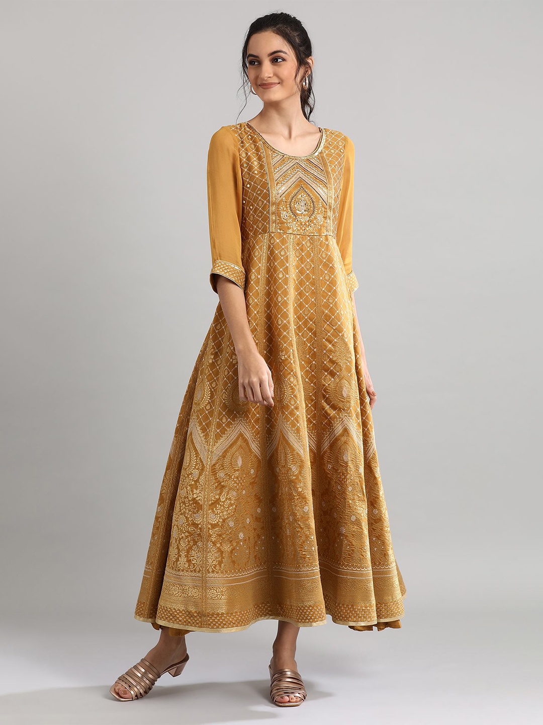 

AURELIA Gold-Toned Ethnic Motifs Maxi Dress