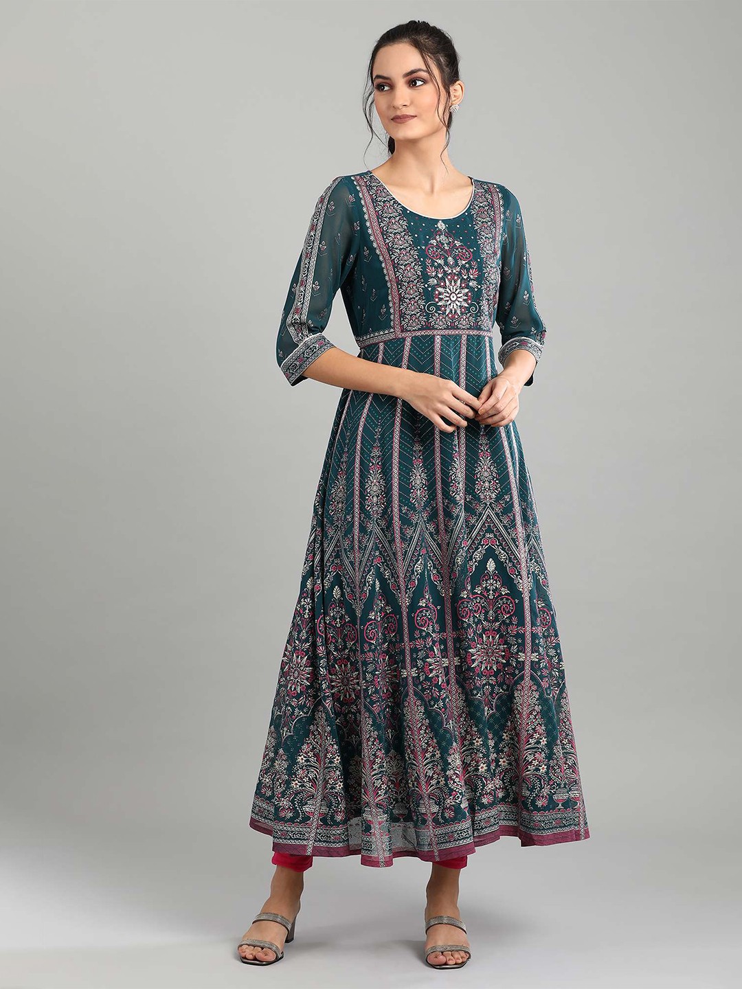 

AURELIA Green Ethnic Motifs Maxi Dress