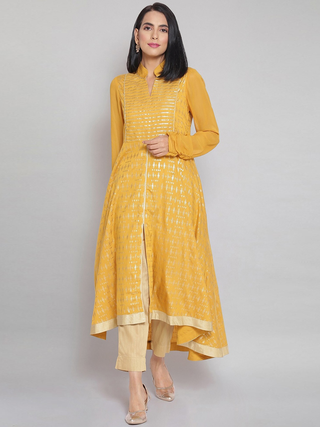 

AURELIA Mustard Printed Flared kurta, Multi