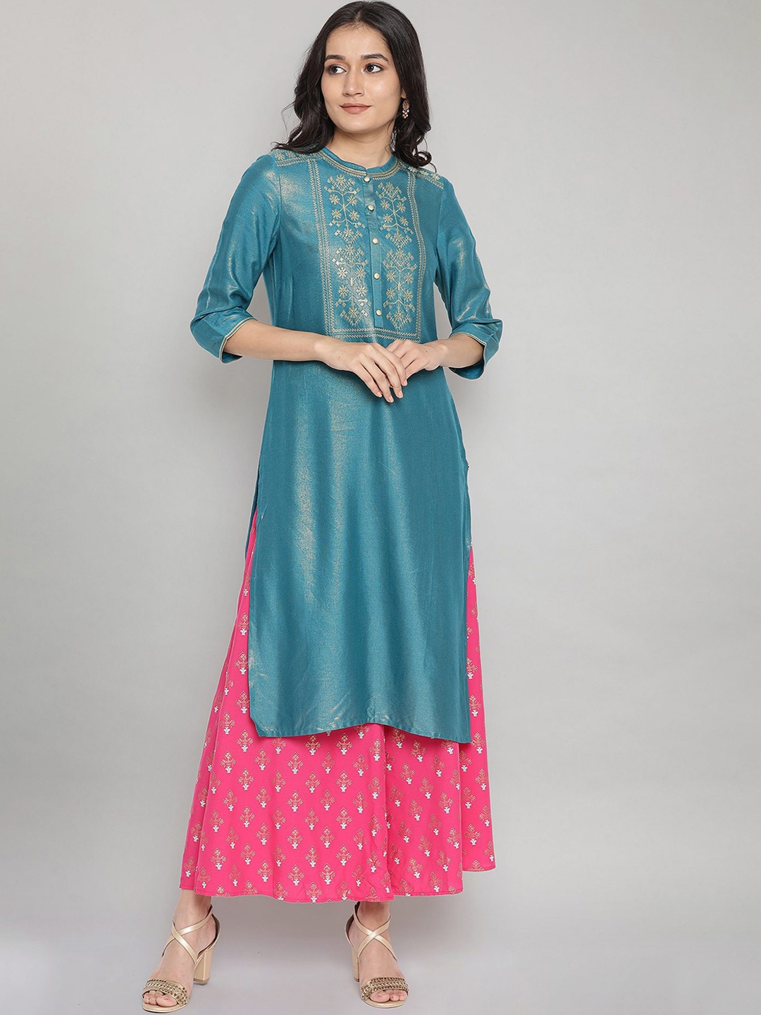 

AURELIA Women Multicoloured Geometric Yoke Design Flared Sleeves Pathani Kurta, Multi