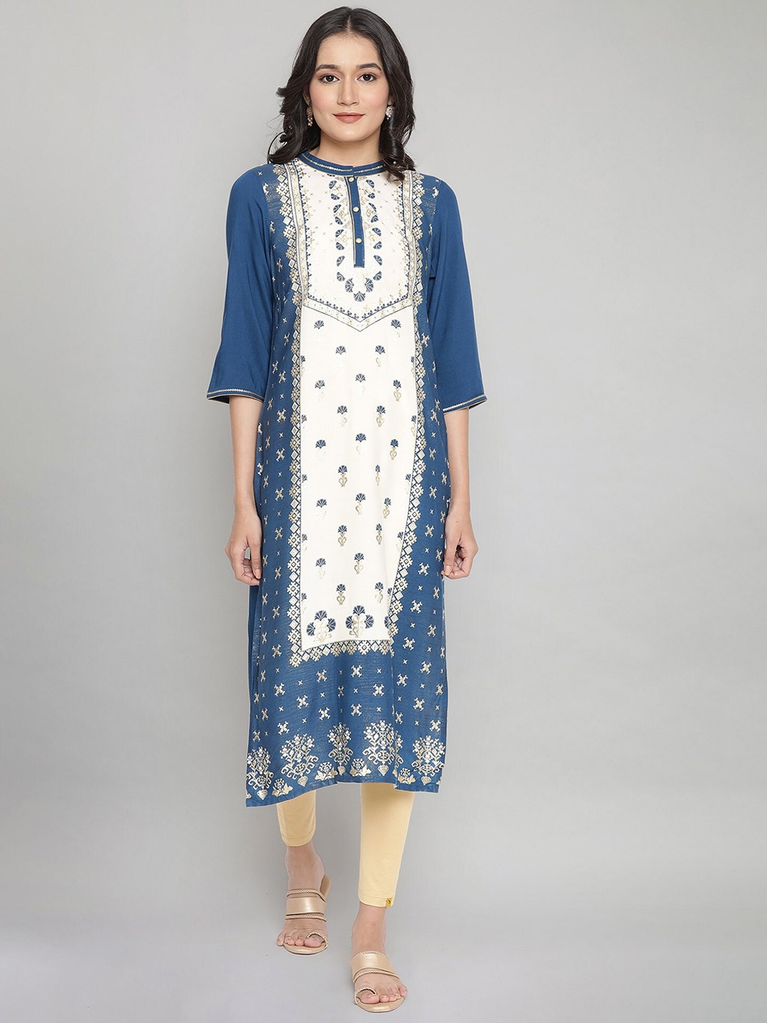 

AURELIA Women Blue Ethnic Motifs Printed Mirror Work Kurta