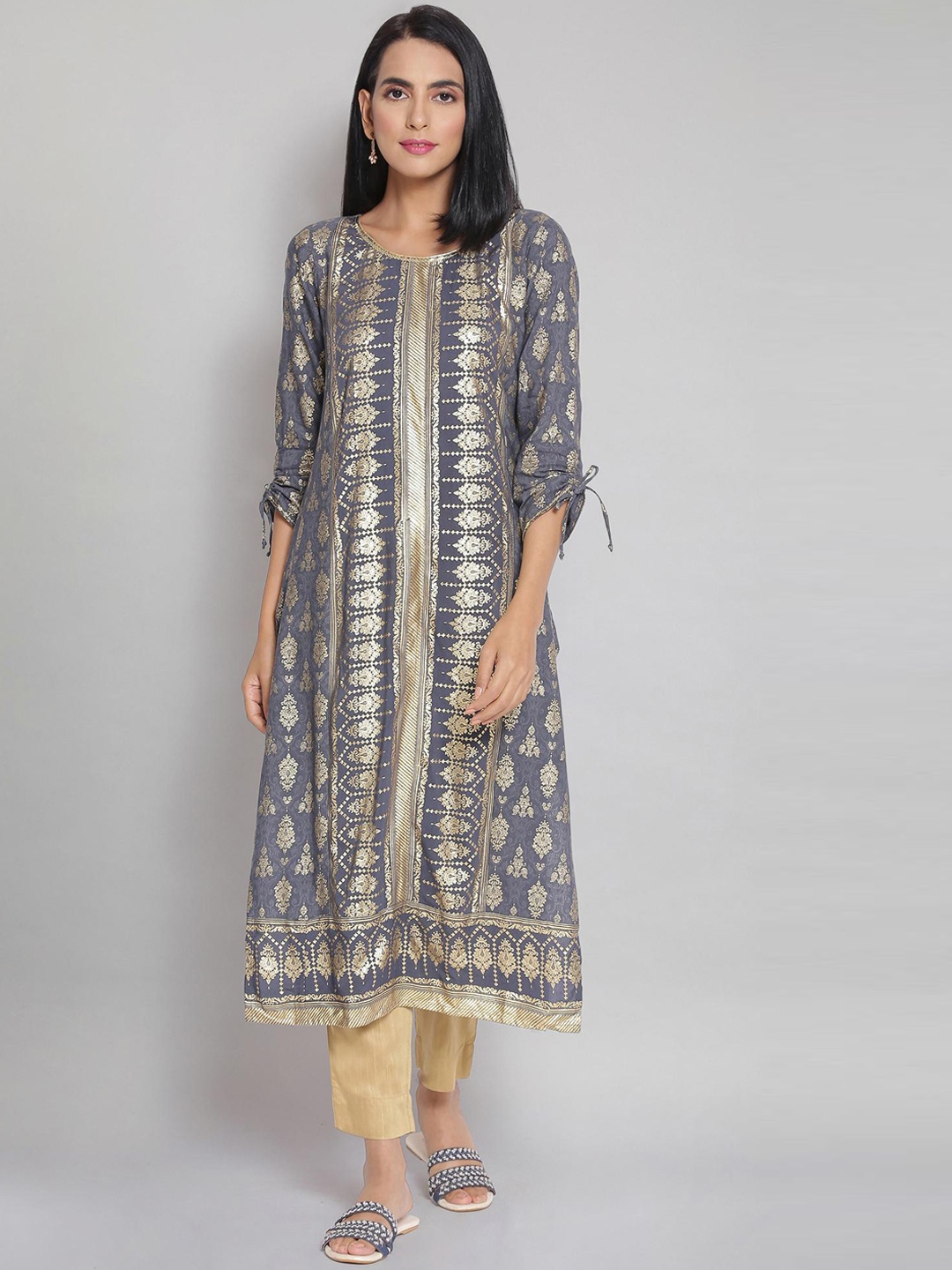 

AURELIA Women Grey Striped Kurta