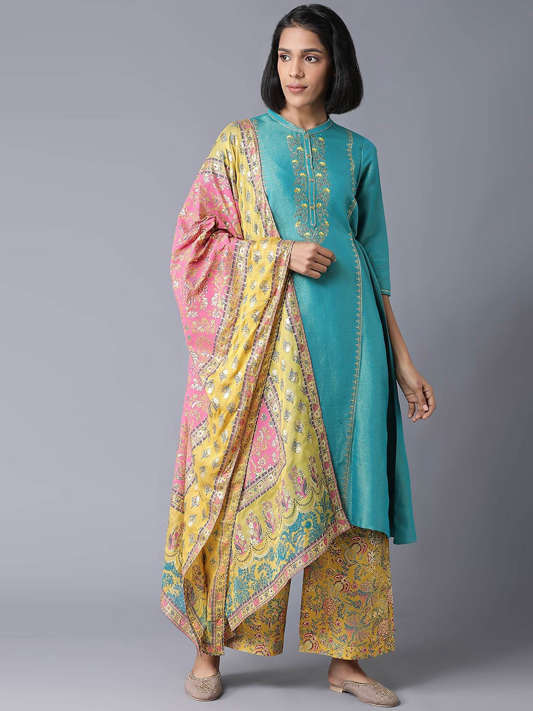 

AURELIA Women Blue Printed Kurta with Palazzos & With Dupatta