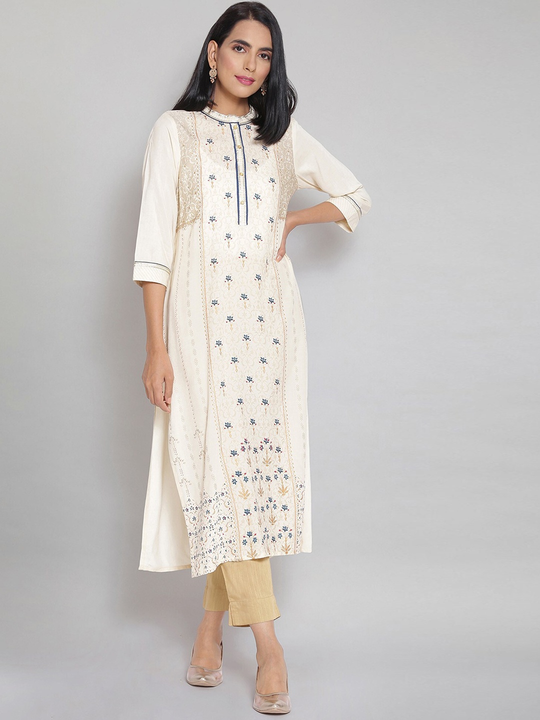 

AURELIA Women Brown Geometric Printed Thread Work Kurta