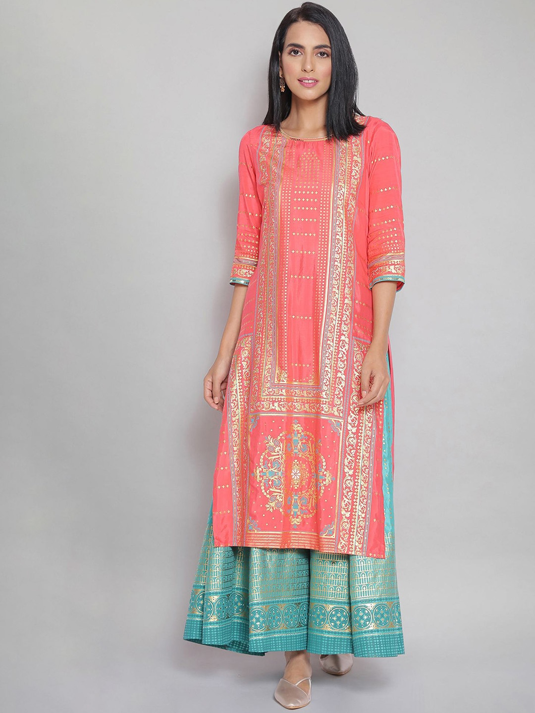 

AURELIA Women Peach-Coloured Ethnic Motifs Printed Kurta