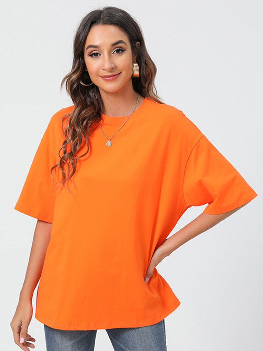 

BoStreet Orange Extended Sleeves Boxy Top 100% Cotton