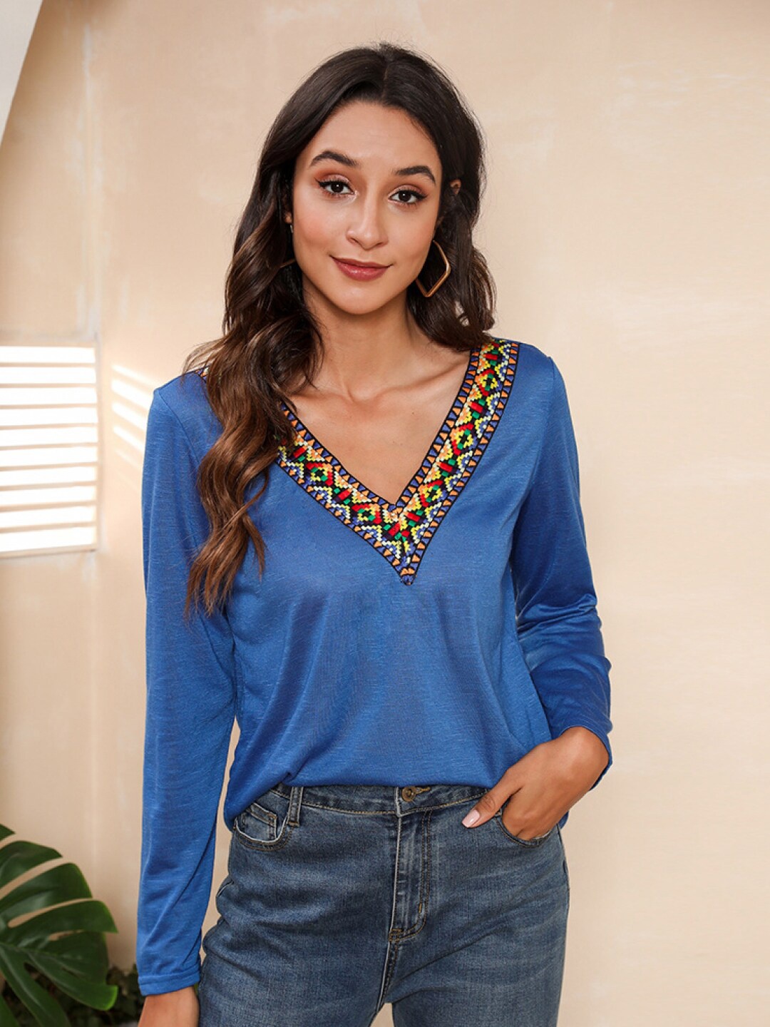 

BoStreet Blue V-Neck Regular Top