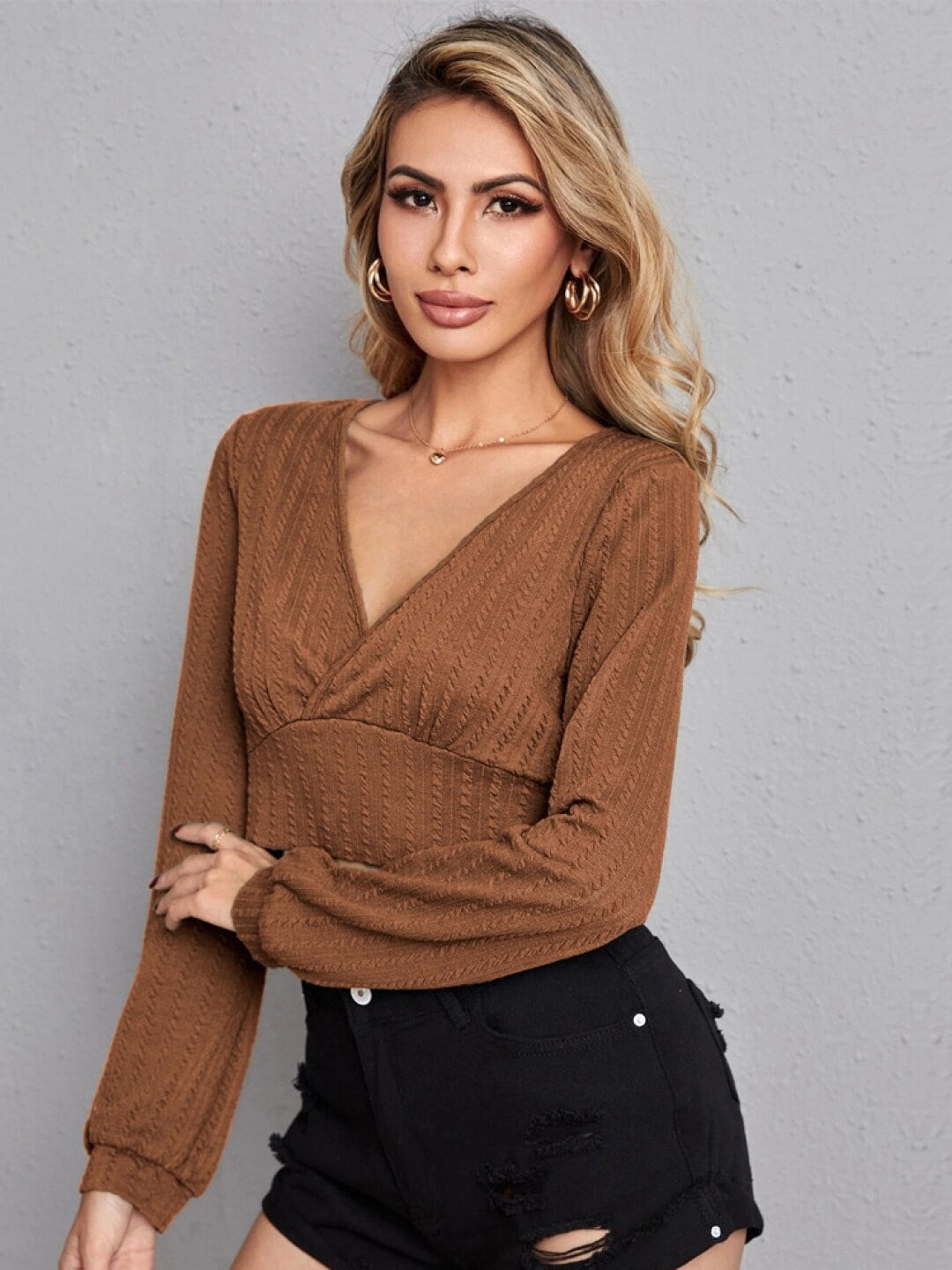 

BoStreet Women Brown Wrap Crop Top 70% Cotton