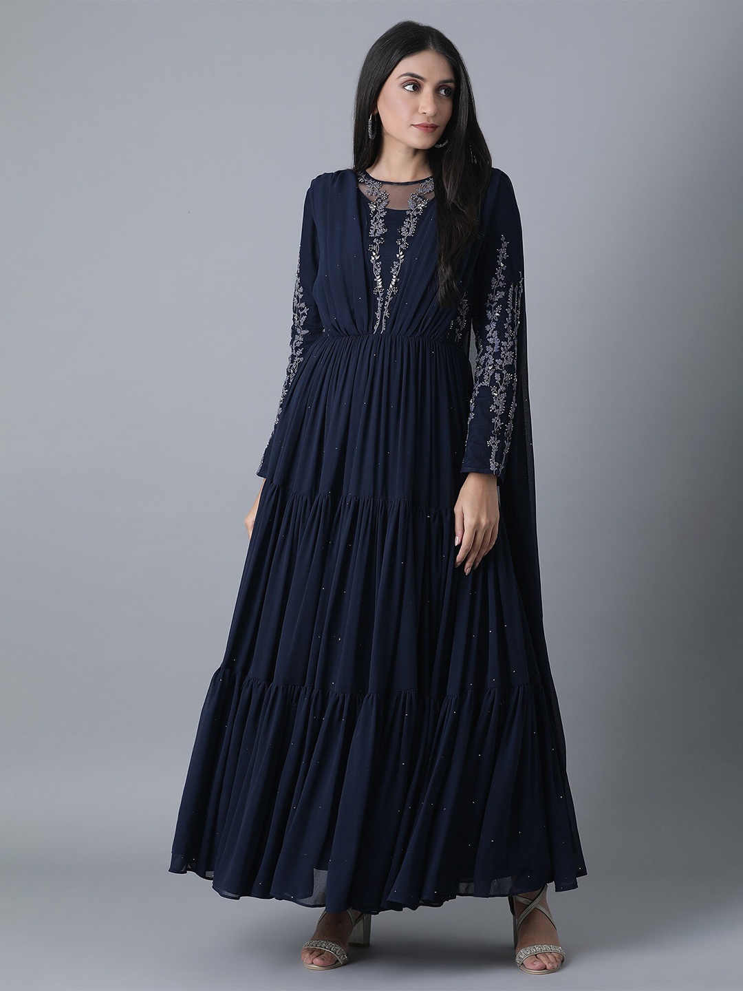 

WISHFUL Women Blue Embellished Embroidered Gown