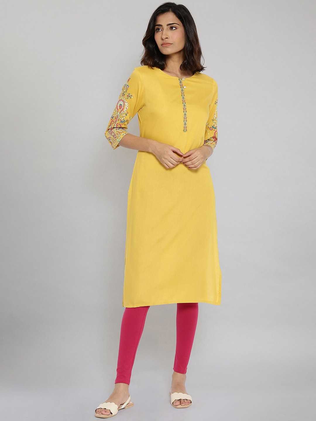 

W Women Yellow Thread Work Kurta