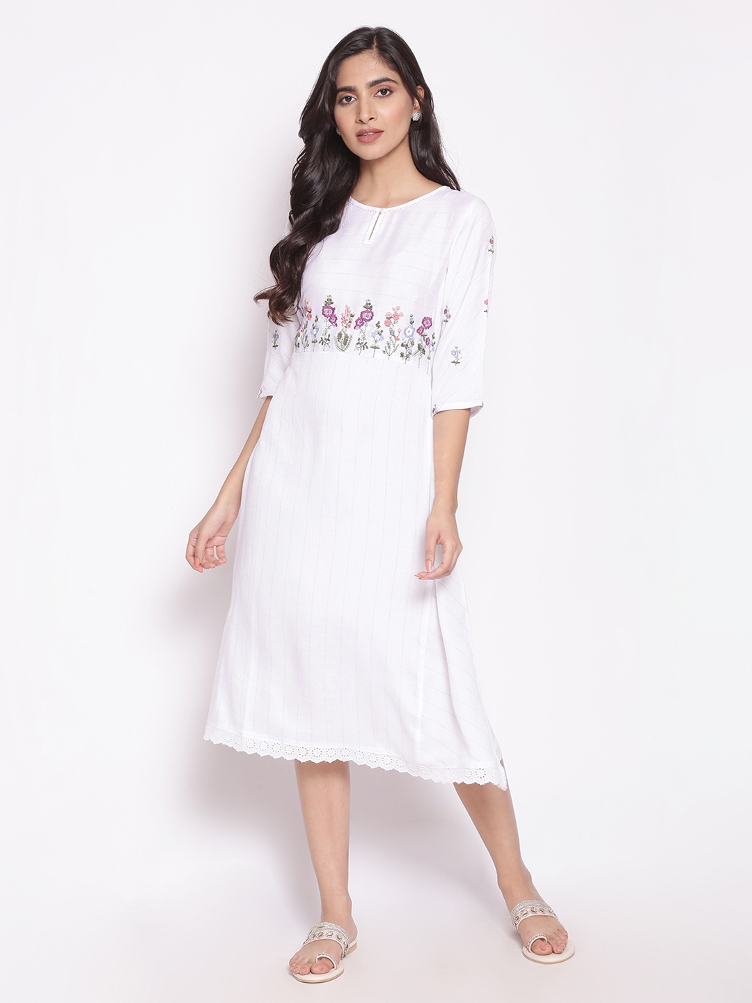 

W White A-Line Midi Dress
