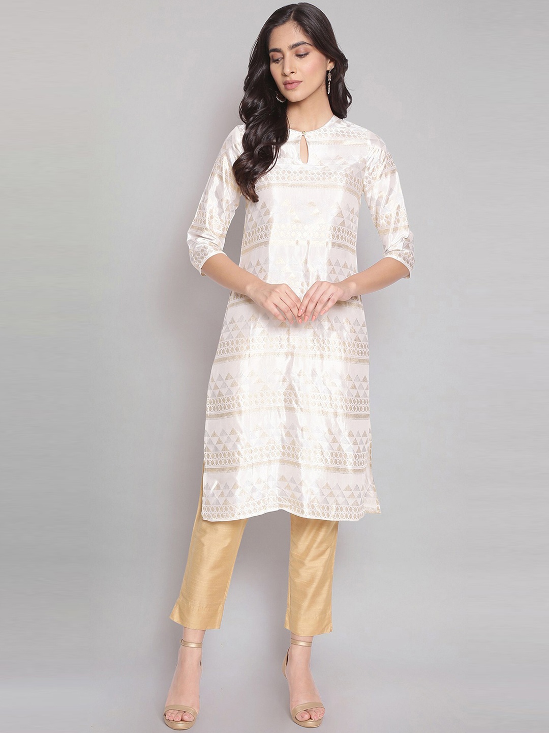 

W Women Beige Ethnic Motifs Keyhole Neck Flared Sleeves Kurta