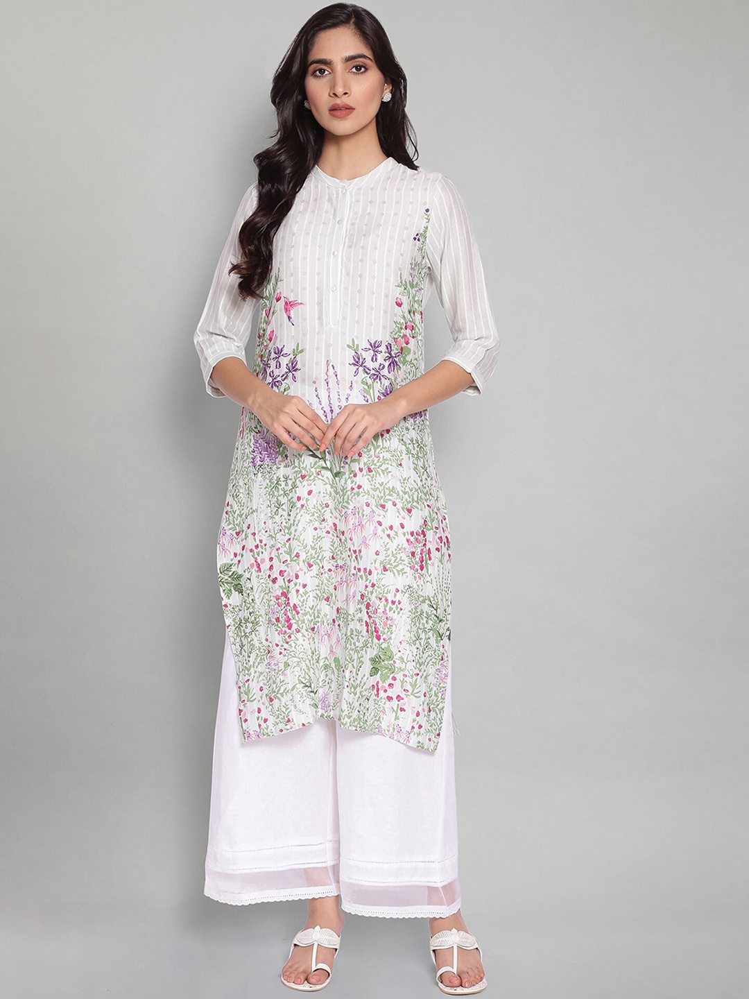 

W Women White Floral Printed Kurta