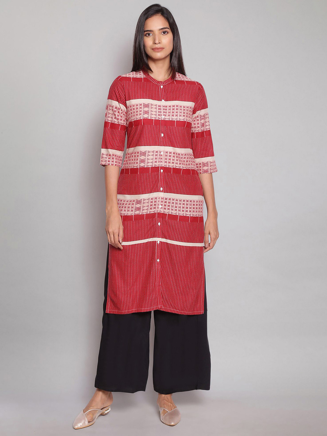 

W Women Red Printed Thread Work Kurta