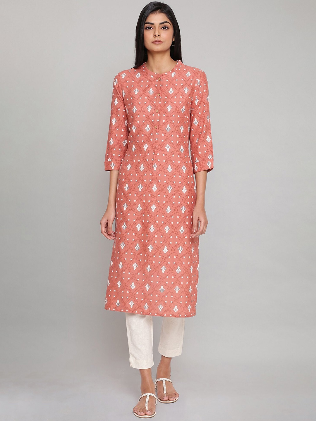 

W Women Pink Geometric Printed Flared Sleeves Kurta