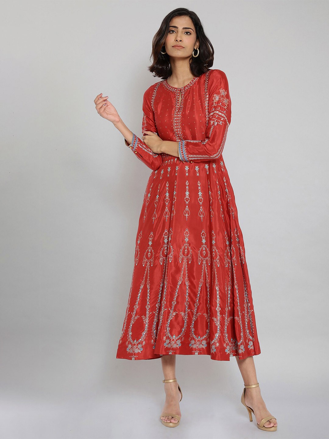 

W Red Ethnic Motifs A-Line Midi Dress