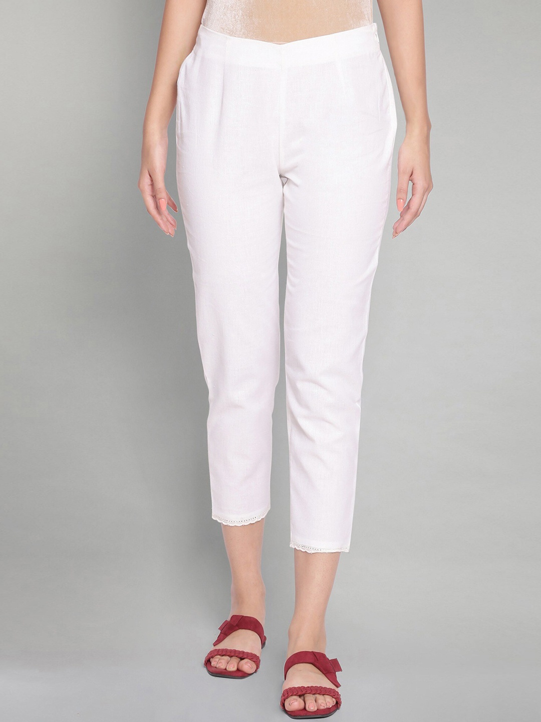 

W Women Beige Slim Fit Pleated Trousers