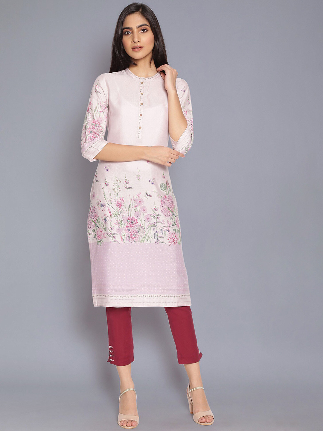 

W Women Pink Floral Printed Kurta