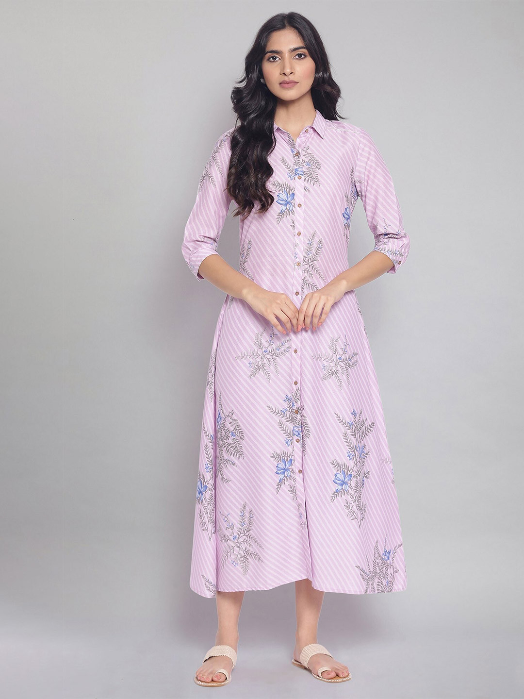 

W Pink Floral Shirt Midi Dress