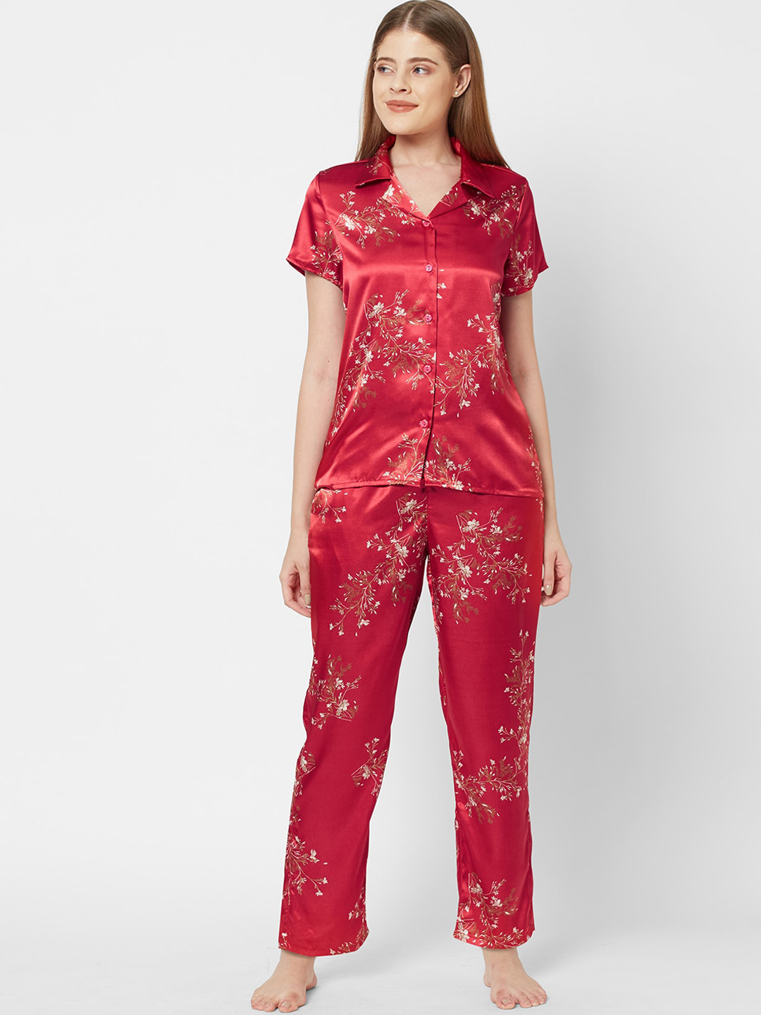 

SDL by Sweet Dreams Women Red Printed Night suit