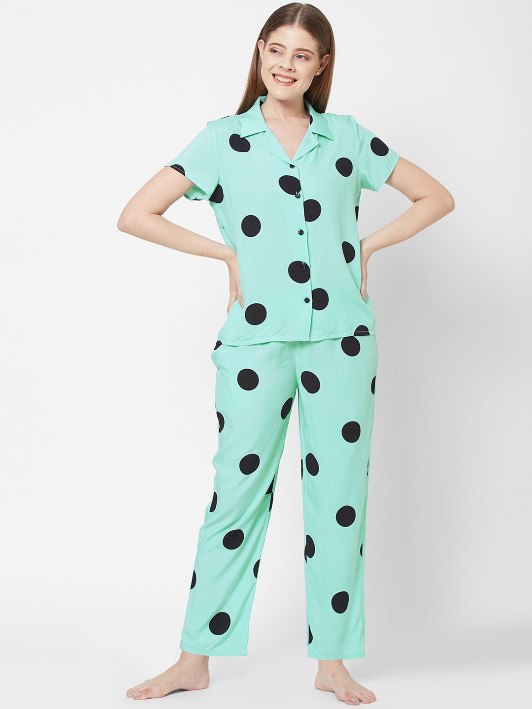

SDL by Sweet Dreams Women Green Printed Night suit