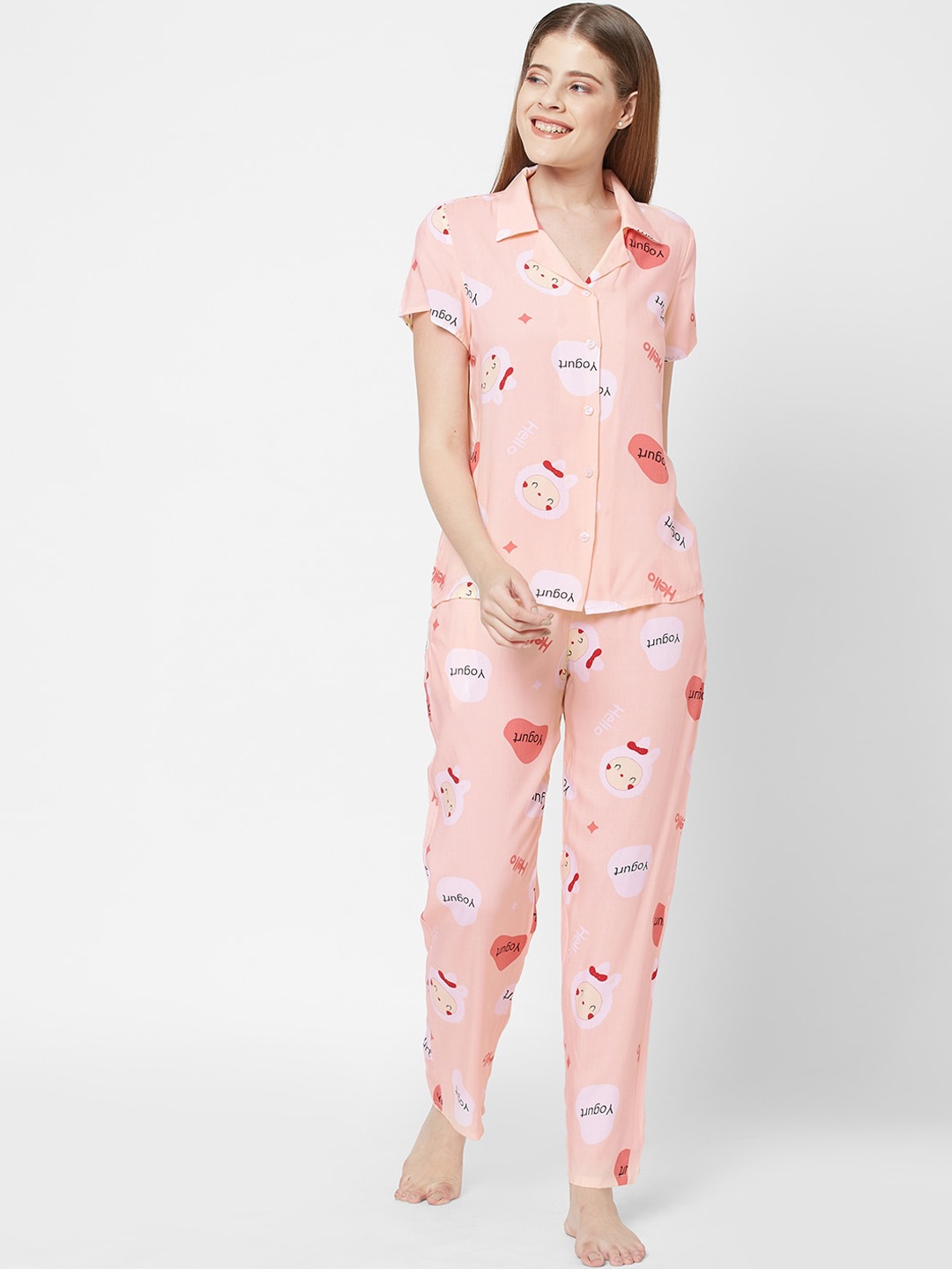 

SDL by Sweet Dreams Women Peach-Coloured Printed Night suit
