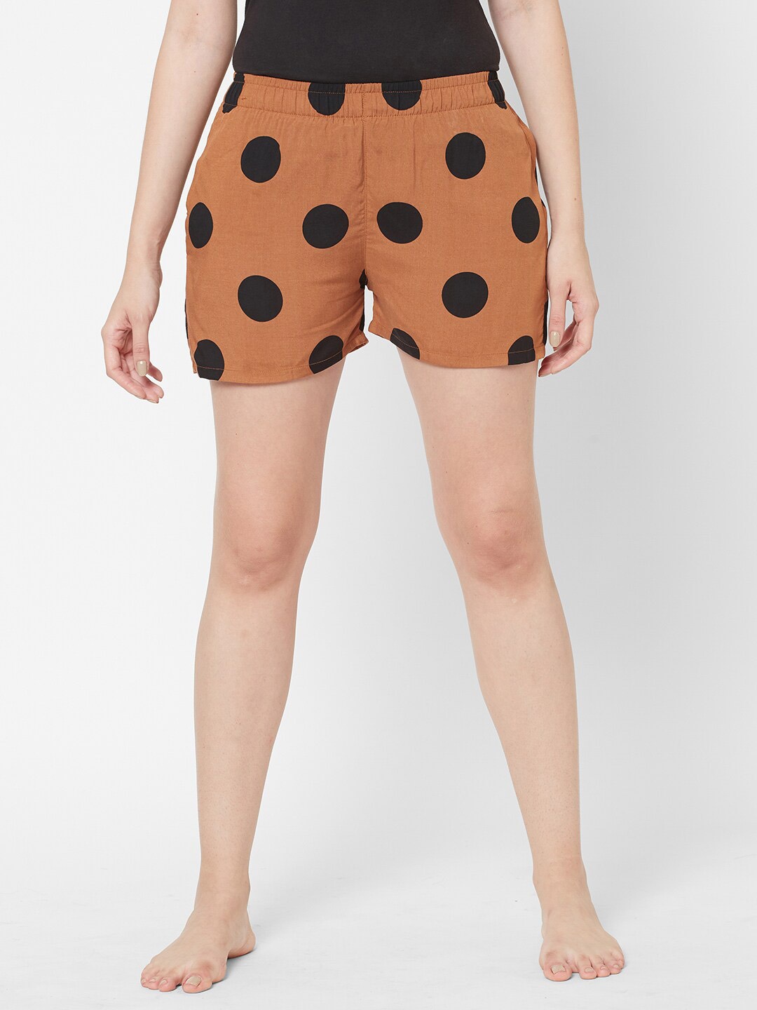 

SDL by Sweet Dreams Women Brown & Black Polka Dots Lounge Shorts Pack of 2