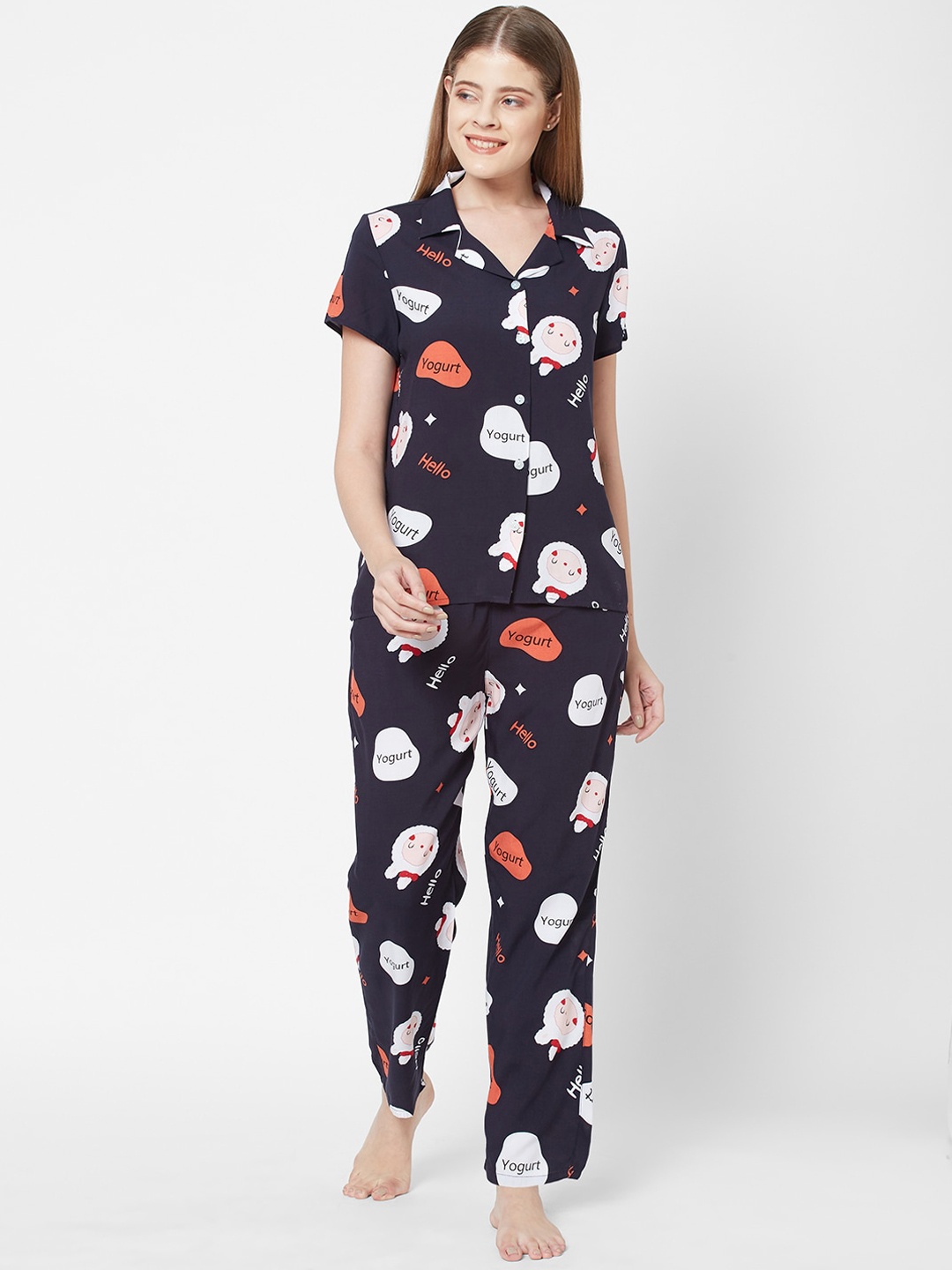 

SDL by Sweet Dreams Women Black Printed Night suit