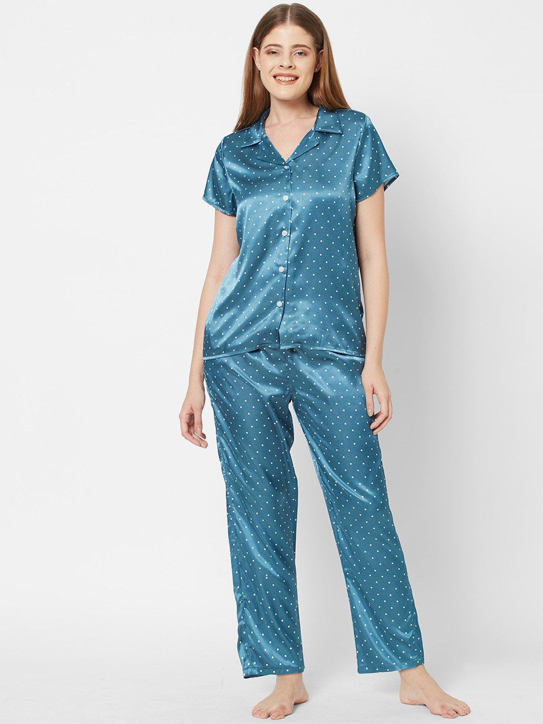 

SDL by Sweet Dreams Women Teal Printed Night suit