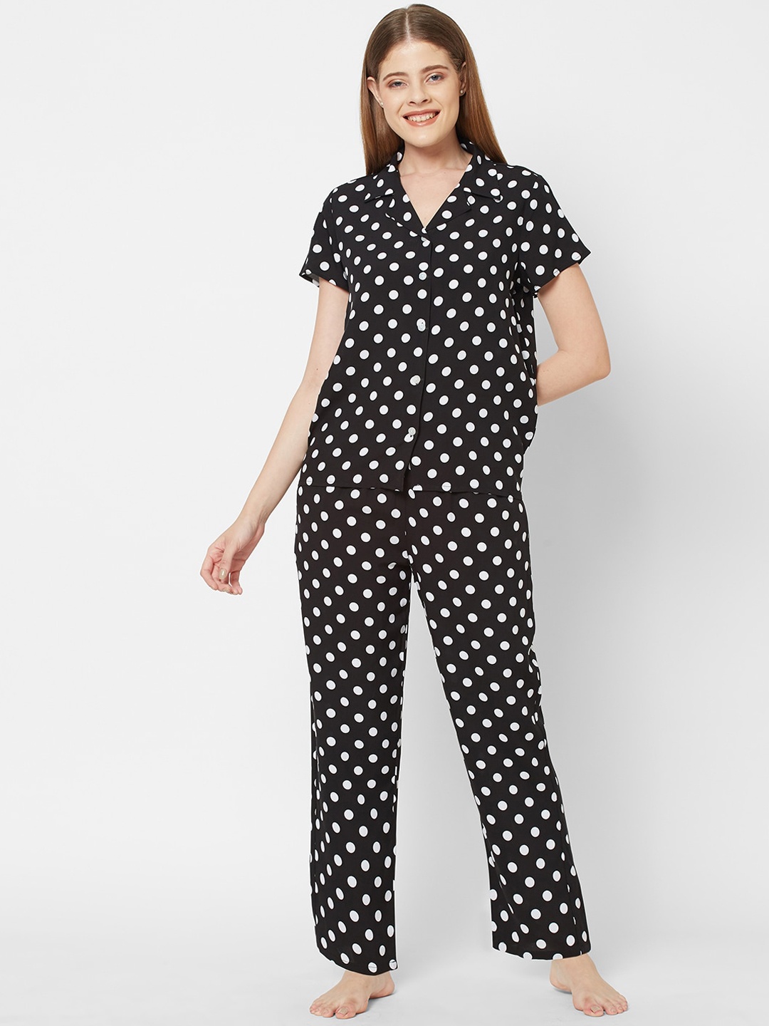 

SDL by Sweet Dreams Women Black Printed Night suit