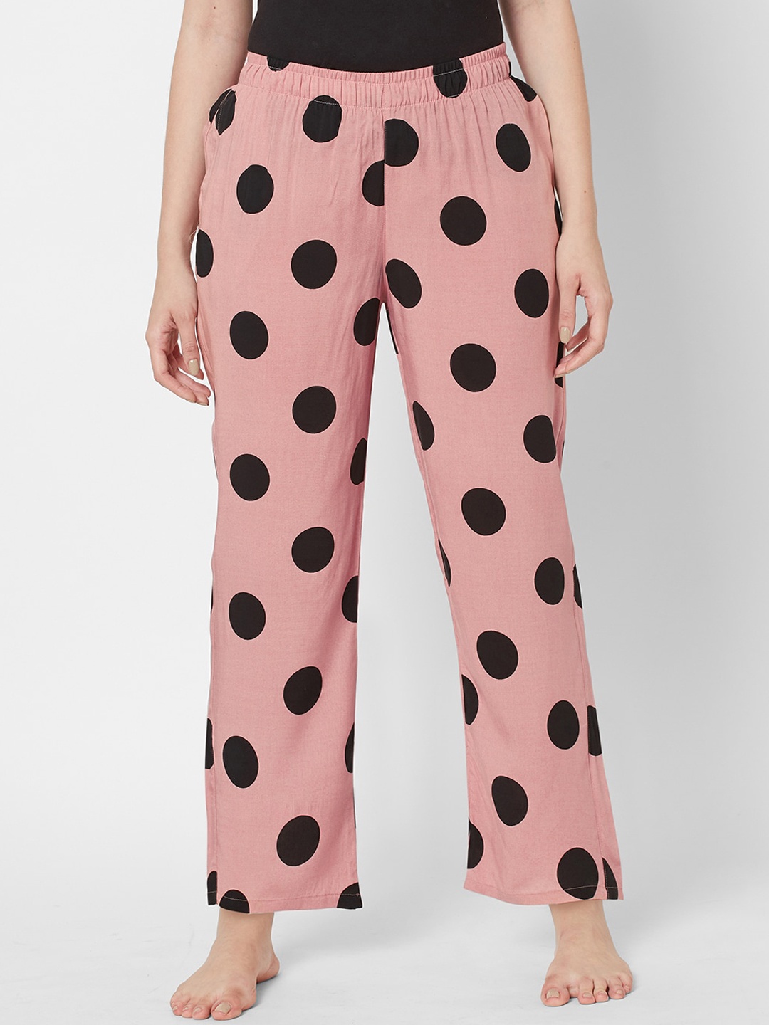 

SDL by Sweet Dreams Women Pink & Black Polka Dot Print Lounge Pant
