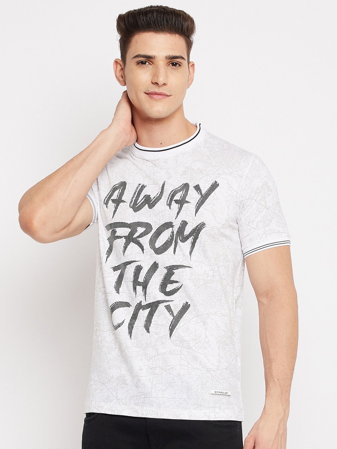 

Duke Men White Typography Printed Applique Slim Fit T-shirt