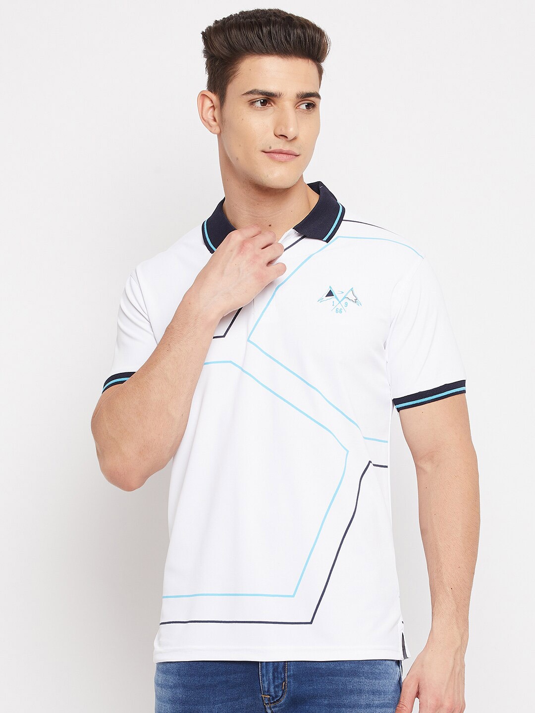 

Duke Men White Typography Polo Collar Applique T-shirt