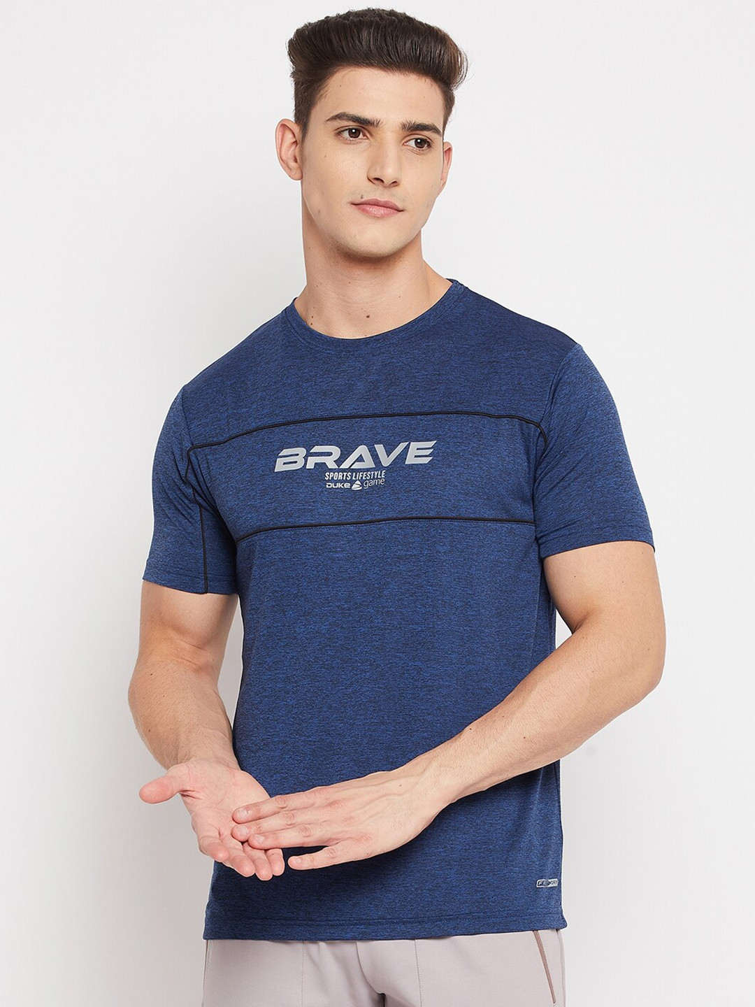 

Duke Men Blue Typography Printed Applique T-shirt