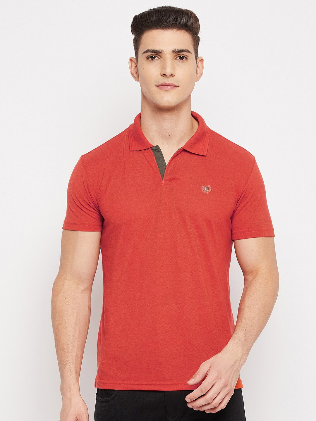 

Duke Men Orange Polo Collar Slim Fit T-shirt